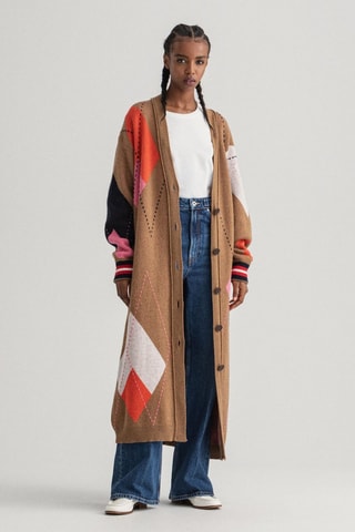 Casaco de malha comprido em lã - Castanho