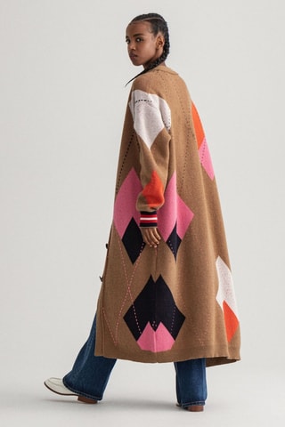 Casaco de malha comprido em lã - Castanho