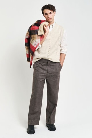 Colete em lã de cordeiro e linho - Bege­mesclado