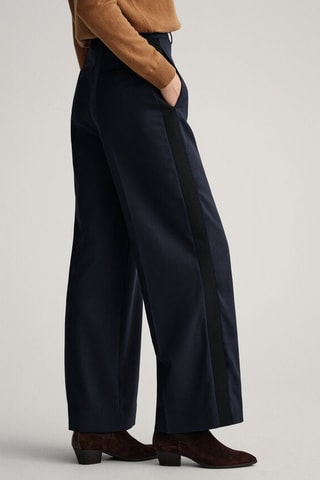 Calças em lã de cintura subida - Azul-marinho