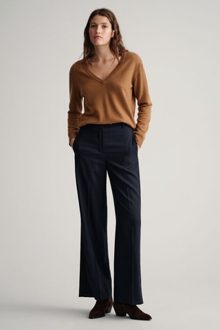 Calças em lã de cintura subida - Azul-marinho