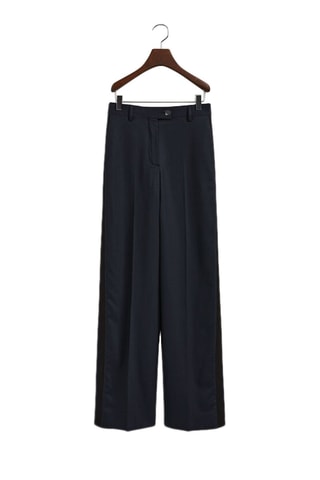 Calças em lã de cintura subida - Azul-marinho