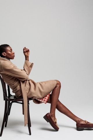 Sobretudo regular de lã - Bege-escuro