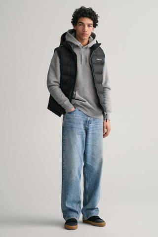 Blusão regular com capuz sem mangas - Preto