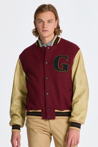 Teddy regular em lã e couro de vitelo - Bordô