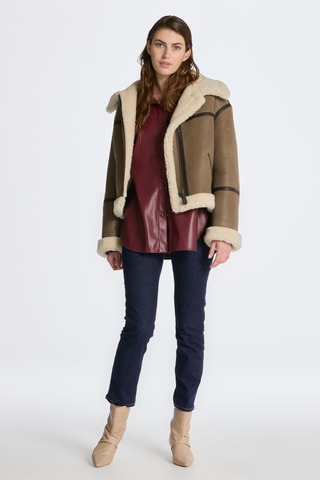 Casaco relaxed em couro - Castanho