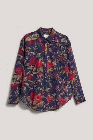 Camisa em seda - Azul-marinho e vermelho