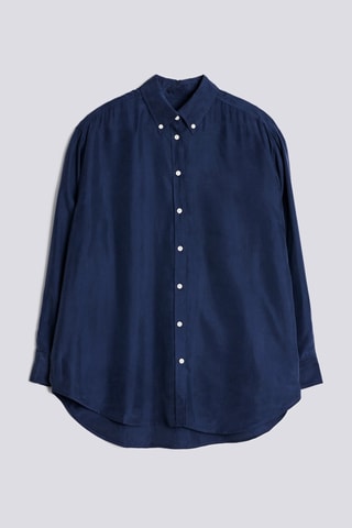 Camisa relaxed em seda - Azul-marinho