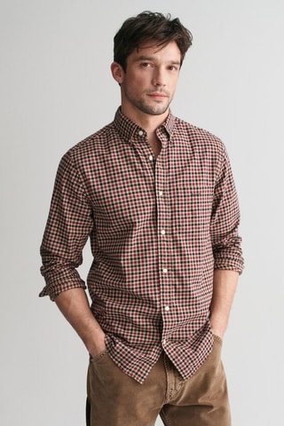 Camisa regular - Castanho e bordô