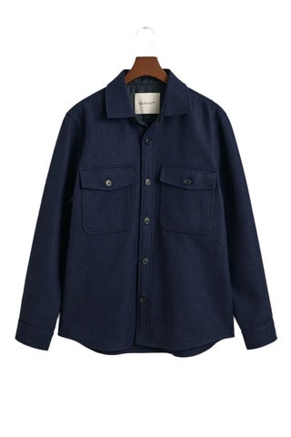 Sobrecamisa regular em lã - Azul-marinho