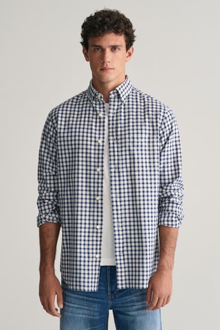 Camisa em algodão biológico - Branco e azul-marinho