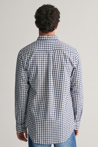 Camisa em algodão biológico - Branco e azul-marinho