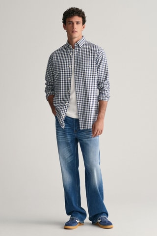 Camisa em algodão biológico - Branco e azul-marinho