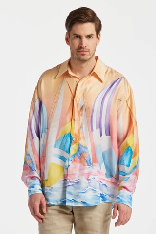 Camisa oversize em seda - Laranja