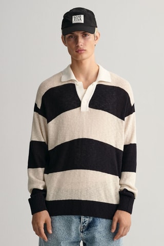 Polo relaxed em linho - Bege e preto