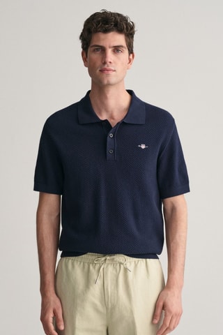 Polo regular em algodão biológico - Azul-marinho