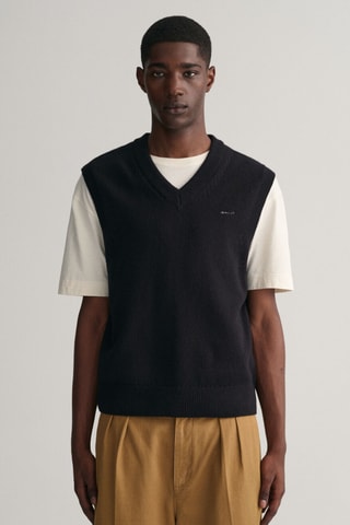 Camisola relaxed em lã sem mangas - Preto