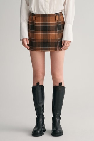 Minissaia de cintura descida em lã - Castanho