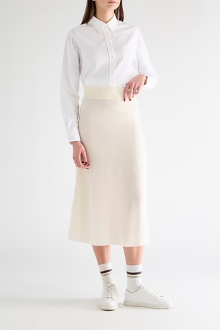 Saia midi cintura alta em lã merino - Cru