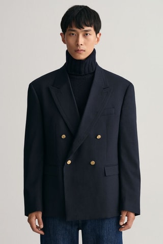 Blazer oversize em lã - Azul-marinho