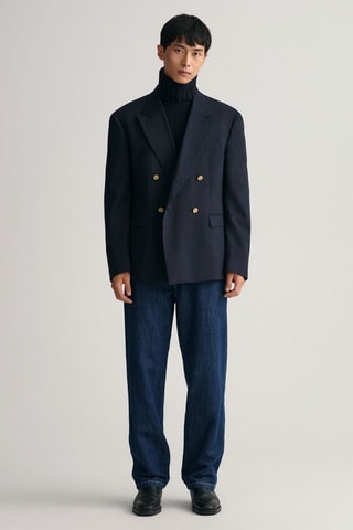 Blazer oversize em lã - Azul-marinho