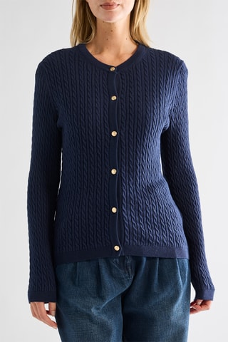 Casaco de malha em algodão biológico e lã mérino - Azul-marinho