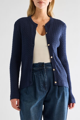 Casaco de malha em algodão biológico e lã mérino - Azul-marinho