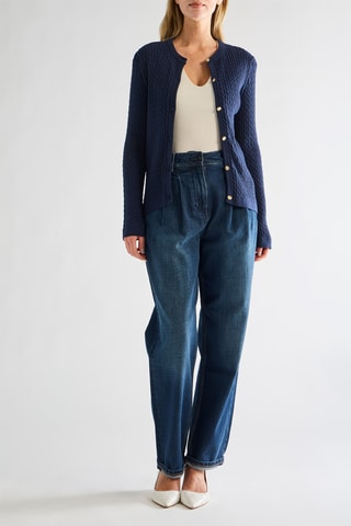 Casaco de malha em algodão biológico e lã mérino - Azul-marinho