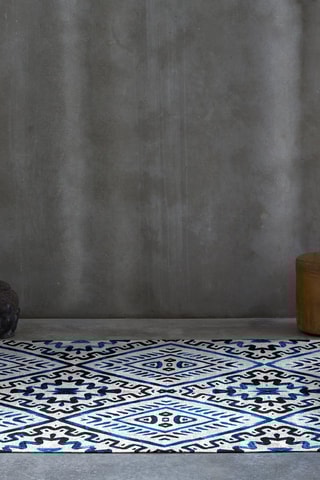 Tapis Kinsasa-417 - Blanc et bleu