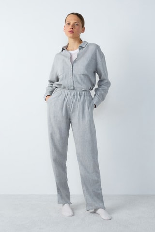 Pantalon en lin taille haute Isame - Kaki