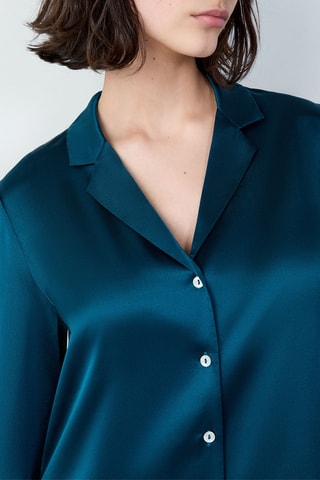 Chemise de pyjama en soie Pearly - Bleu canard