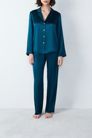 Chemise de pyjama en soie Pearly - Bleu canard