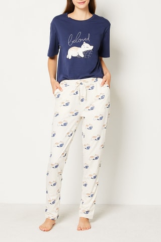 Pantalon de pyjama Lovy - Blanc et bleu marine