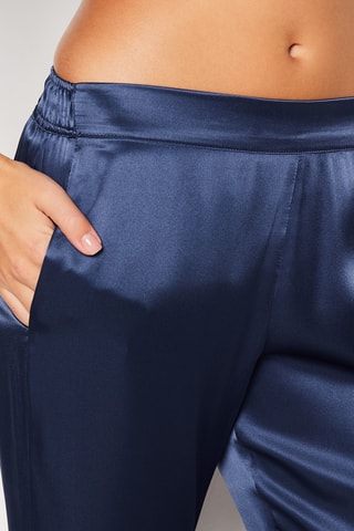 Pantalon de pyjama en soie Pearly - Bleu nuit