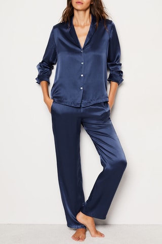 Pantalon de pyjama en soie Pearly - Bleu nuit