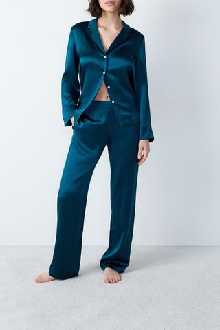 Pantalon de pyjama en soie Pearly - Bleu canard