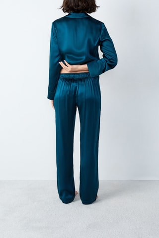 Pantalon de pyjama en soie Pearly - Bleu canard