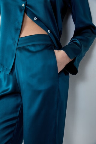 Pantalon de pyjama en soie Pearly - Bleu canard