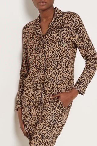 Chemisier de pyjama Leop Satin  - Drop 4 -  Noir et marron