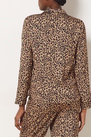 Chemisier de pyjama Leop Satin  - Drop 4 -  Noir et marron