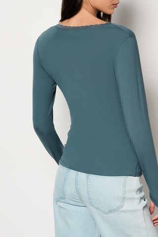 T-shirt Warm Me Up Lace -  Bleu canard