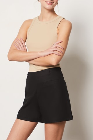 Short droit en <b>lin</b> - Noir