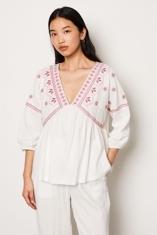 Blouse Capsule Broderie - Blanc et rose