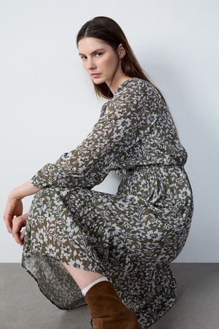 Robe midi Marche Aux Fleurs - Kaki