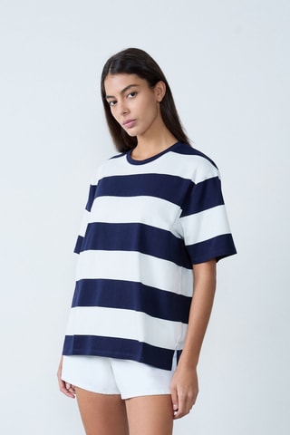 T-shirt Essentiel - Blanc et bleu marine