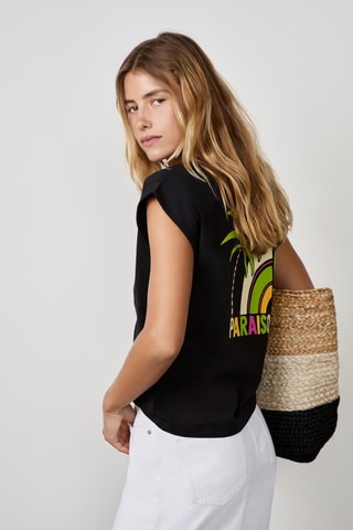 T-shirt Craty Retreat - Noir et rose