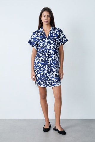 Robe droite en lin Essentiel - Blanc et bleu marine