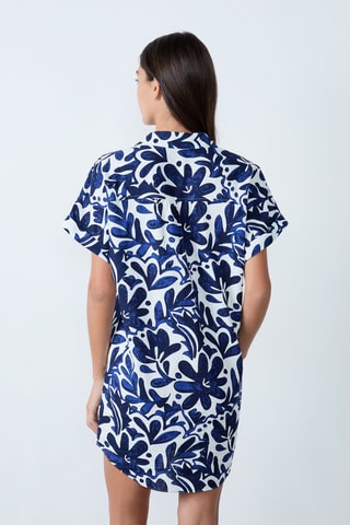 Robe droite en lin Essentiel - Blanc et bleu marine