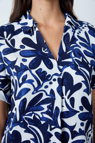 Robe droite en lin Essentiel - Blanc et bleu marine