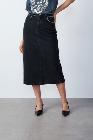 Jupe midi en jean Cowboy - Noir